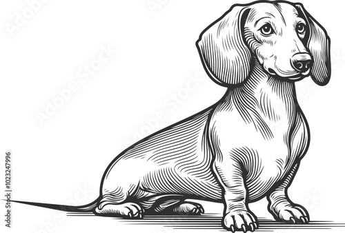 Line Art Dachshund Dog continuous line drawing vector illustration