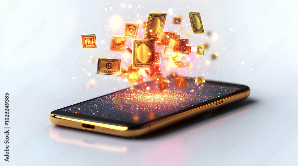 3D Icon Mobile Phone with Holographic Financial Growth Chart and Dhanteras Text - Camera Pan Across Glossy Elements on Isolated White Background, Highlighting Festival Prosperity Theme 3D Icon Mobile Phone with Holographic Financial Growth Chart and Dhanteras Text - Camera Pan Across Glossy Elements on Isolated White Background, Highlighting Festival Prosperity Theme