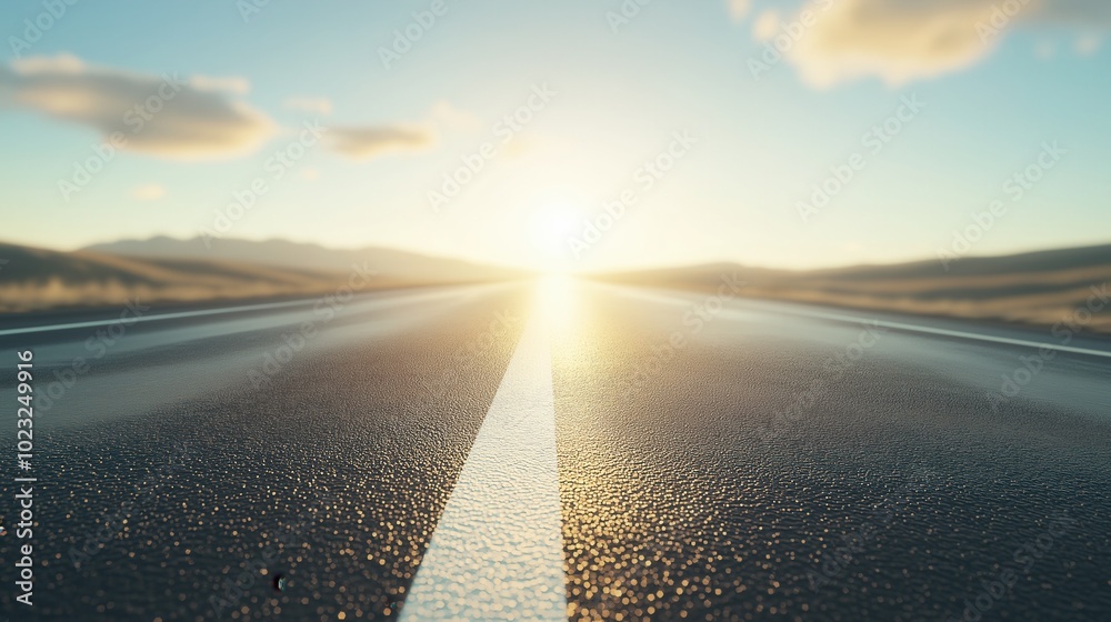 Endless Desert Road Leading to the Rising Sun