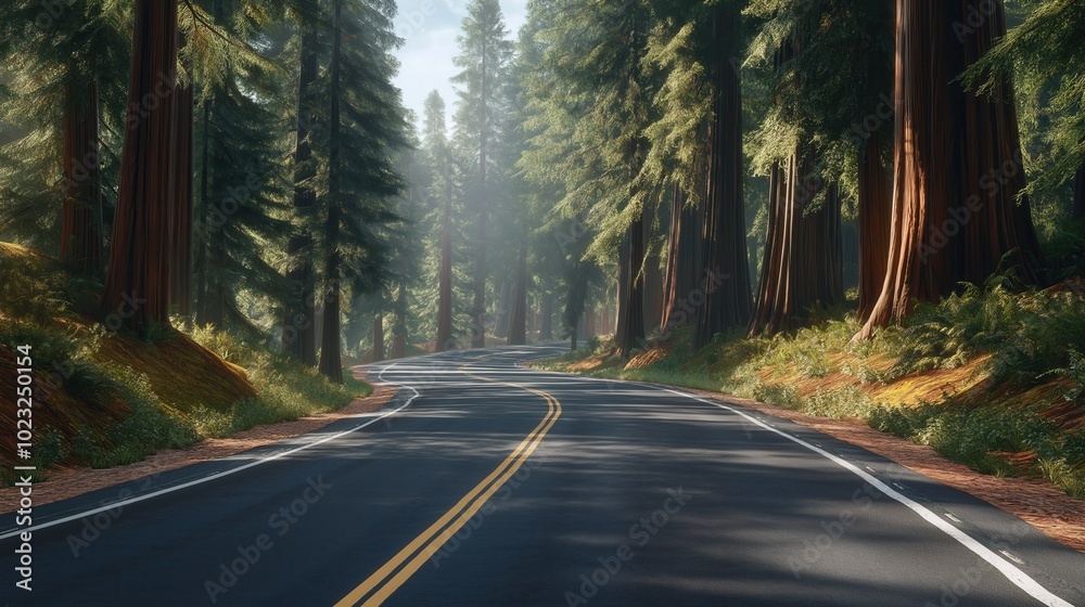 Winding Road Through a Majestic Redwood Forest Winding Road Through a Majestic Redwood Forest