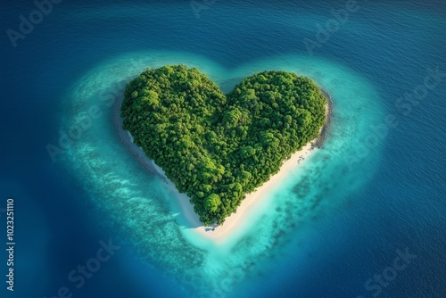 Heart-shaped island in a holiday concept