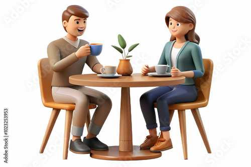 Flat Vector Illustration of a Couple Sharing Coffee at a Rustic Kitchen Table - Candid Capture of Warm Homely Atmosphere and Natural Connection