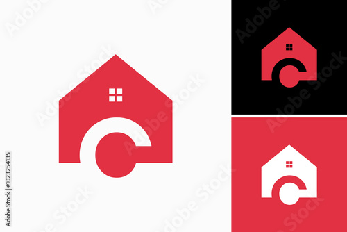 letter C with home Logo design vector 