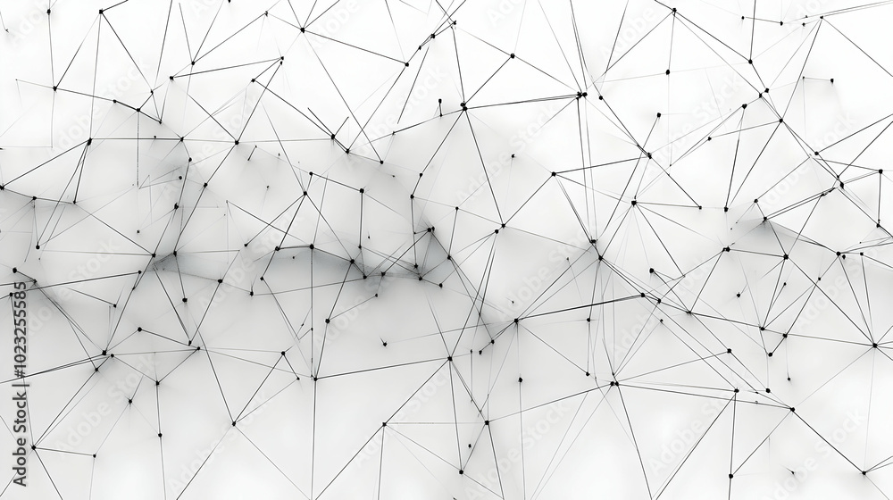 Fototapeta premium Abstract Geometric Pattern with Interconnected Lines and Dots on a White Background