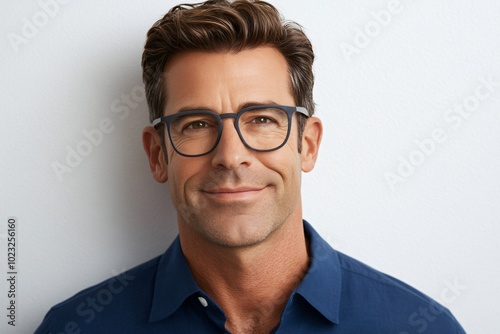 Portrait Of Handsome Middle-Aged Man Smiling At Camera Over White Background