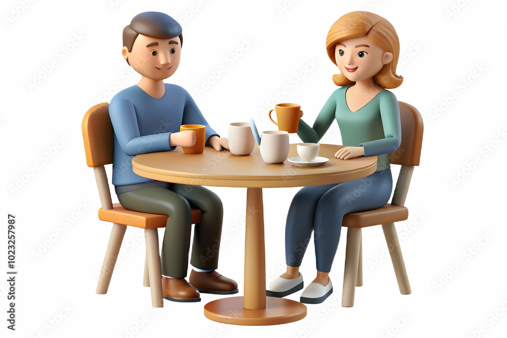 Flat Couple Enjoying Coffee Together at a Rustic Kitchen Table - A Cozy Candid Shot of a Couple in a Warm Homely Atmosphere, Capturing Natural Connection in Relaxed Setting | Simple Flat Vector Illust Flat Couple Enjoying Coffee Together at a Rustic Kitchen Table - A Cozy Candid Shot of a Couple in a Warm Homely Atmosphere, Capturing Natural Connection in Relaxed Setting | Simple Flat Vector Illust