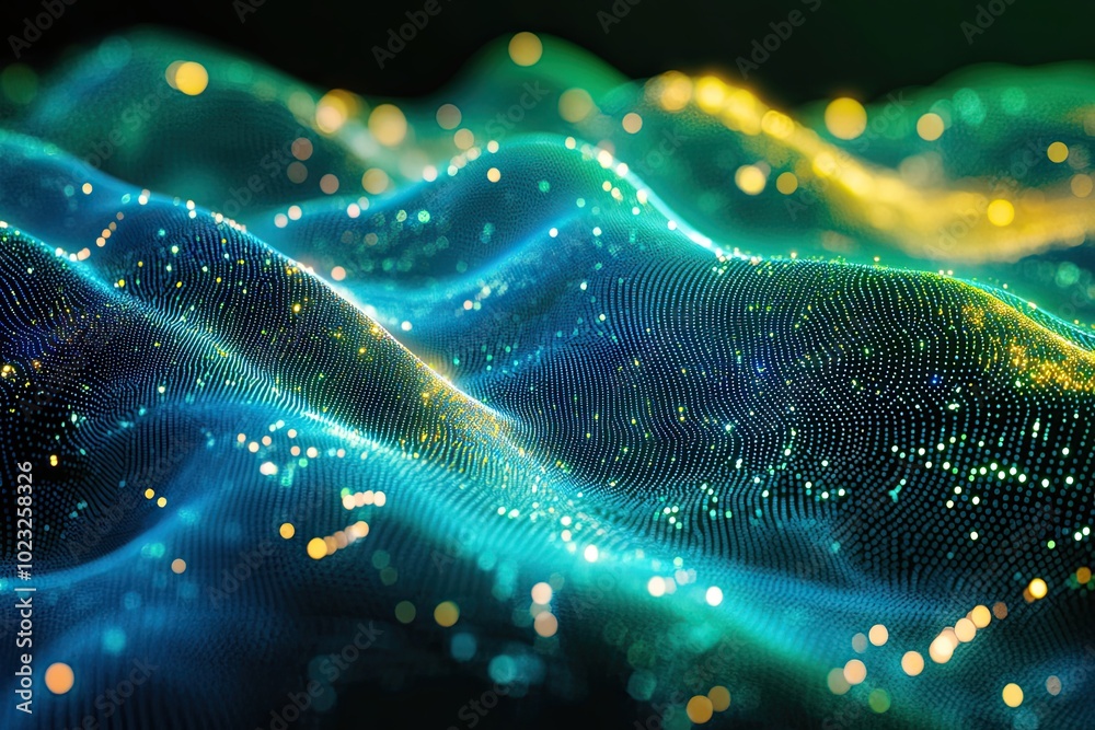 Futuristic abstract representation of digital network with glowing nodes and flowing lines. Image visualizes advanced technology connectivity for tech data-related concepts. Futuristic abstract representation of digital network with glowing nodes and flowing lines. Image visualizes advanced technology connectivity for tech data-related concepts.