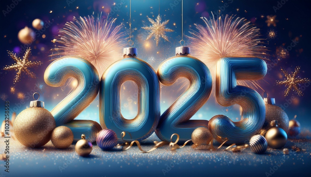 2025 New Year's Eve Celebration with Fireworks and Decorations