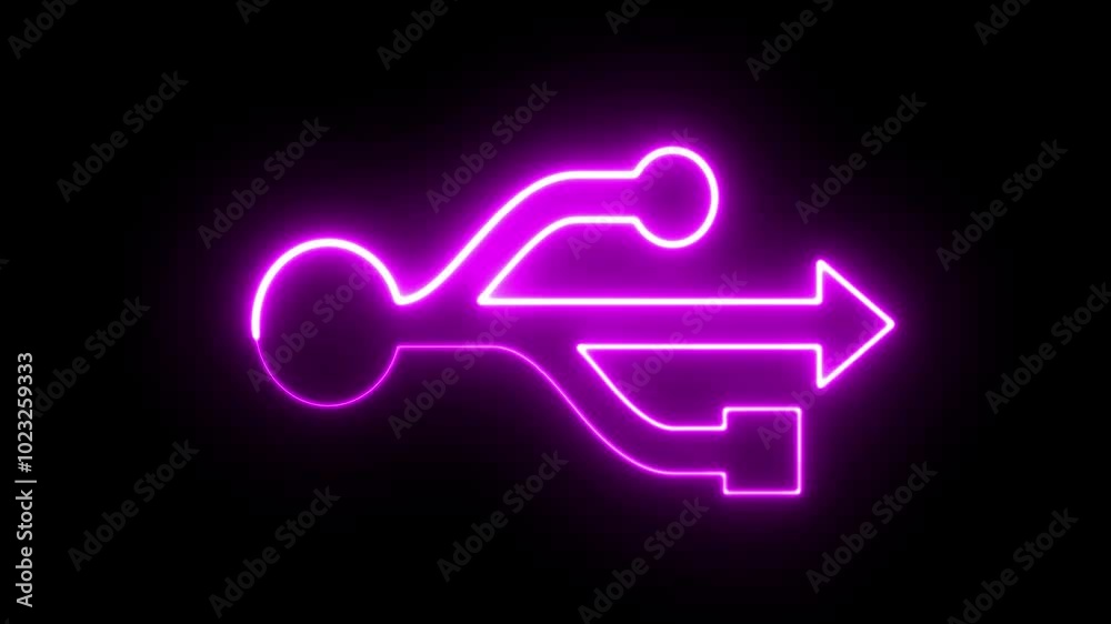 Neon Glowing Purple USB Icon on Dark Background Neon Glowing Purple USB Icon on Dark Background