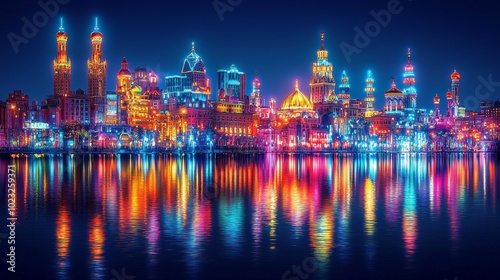 Kazan city lights seen from train at night