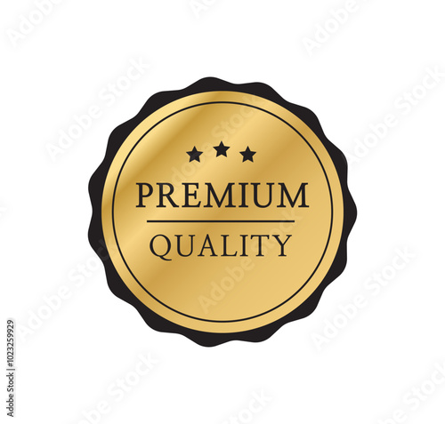 Premium quality badge or label. Gold vector medal isolated on white background. Vector illustration