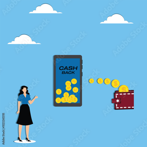 Businesswoman watching cashback promotion on smartphone