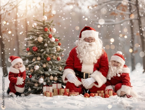 Joyful Friends Celebrating Christmas with Santa Claus