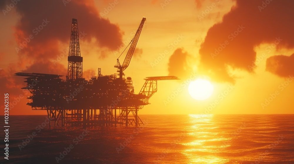 Oil Rig Silhouette at Sunset Oil Rig Silhouette at Sunset