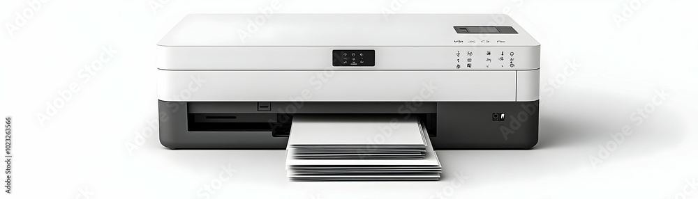 Vector Image of Isolated Printer and Stack of Paper on White Background - Essential Office Equipment Concept for Home Setup in Photo Stock Vector Image of Isolated Printer and Stack of Paper on White Background - Essential Office Equipment Concept for Home Setup in Photo Stock