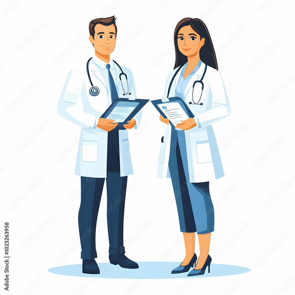 Healthcare Professionals with Stethoscopes and Medical Charts on a Clean Background - Symbolizing Efficient and Friendly Health Services Healthcare Professionals with Stethoscopes and Medical Charts on a Clean Background - Symbolizing Efficient and Friendly Health Services
