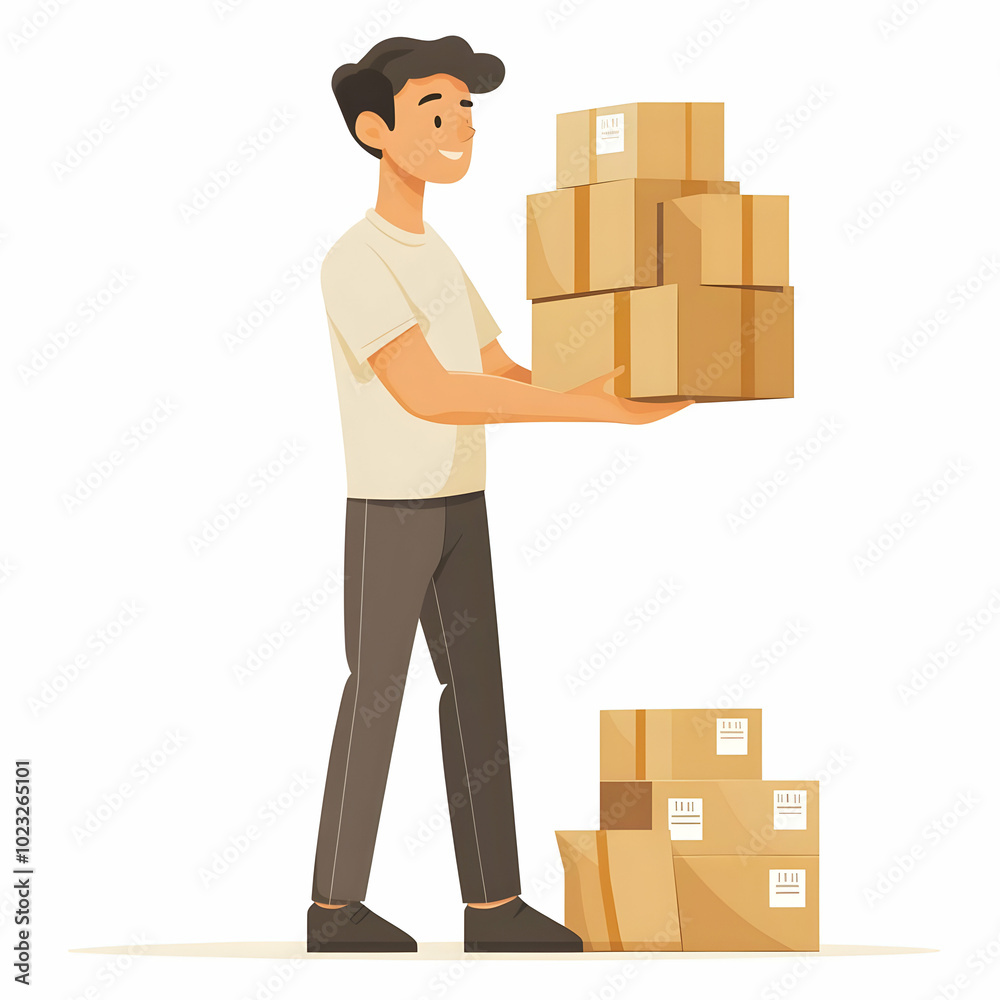 Fast and Reliable Delivery Service: Person with Packages Symbolizing Efficient Logistics on Clean Background for Commitment and Trust Fast and Reliable Delivery Service: Person with Packages Symbolizing Efficient Logistics on Clean Background for Commitment and Trust
