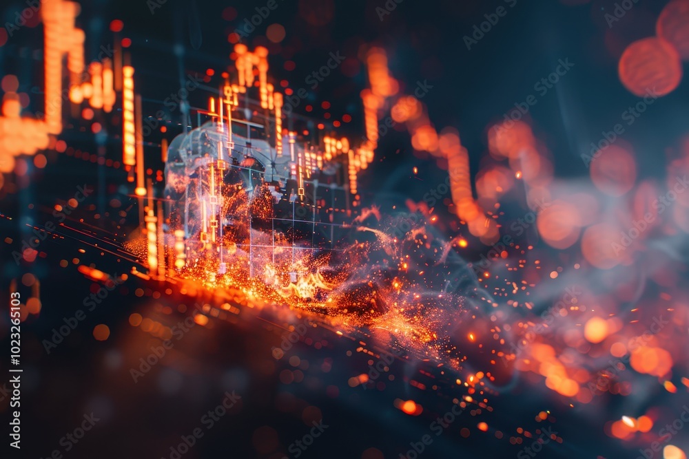 Fototapeta premium A graph with a skull on it and a lot of fire