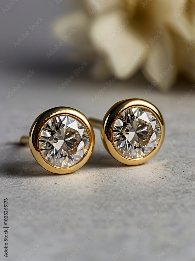 a pair of elegant gold earrings adorned with round-cut diamonds. a pair of elegant gold earrings adorned with round-cut diamonds.