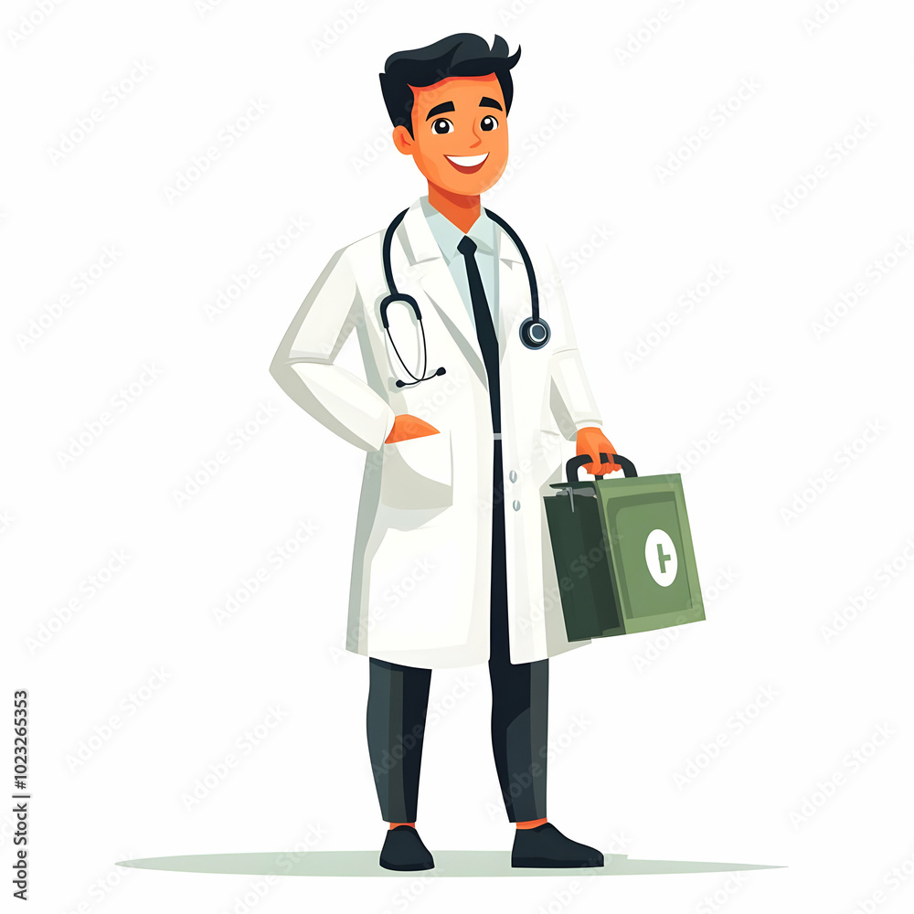 Person with Medical Bag and Stethoscope Against Blank Background: Symbolizing Friendly and Efficient Healthcare Services for Medical Professionals