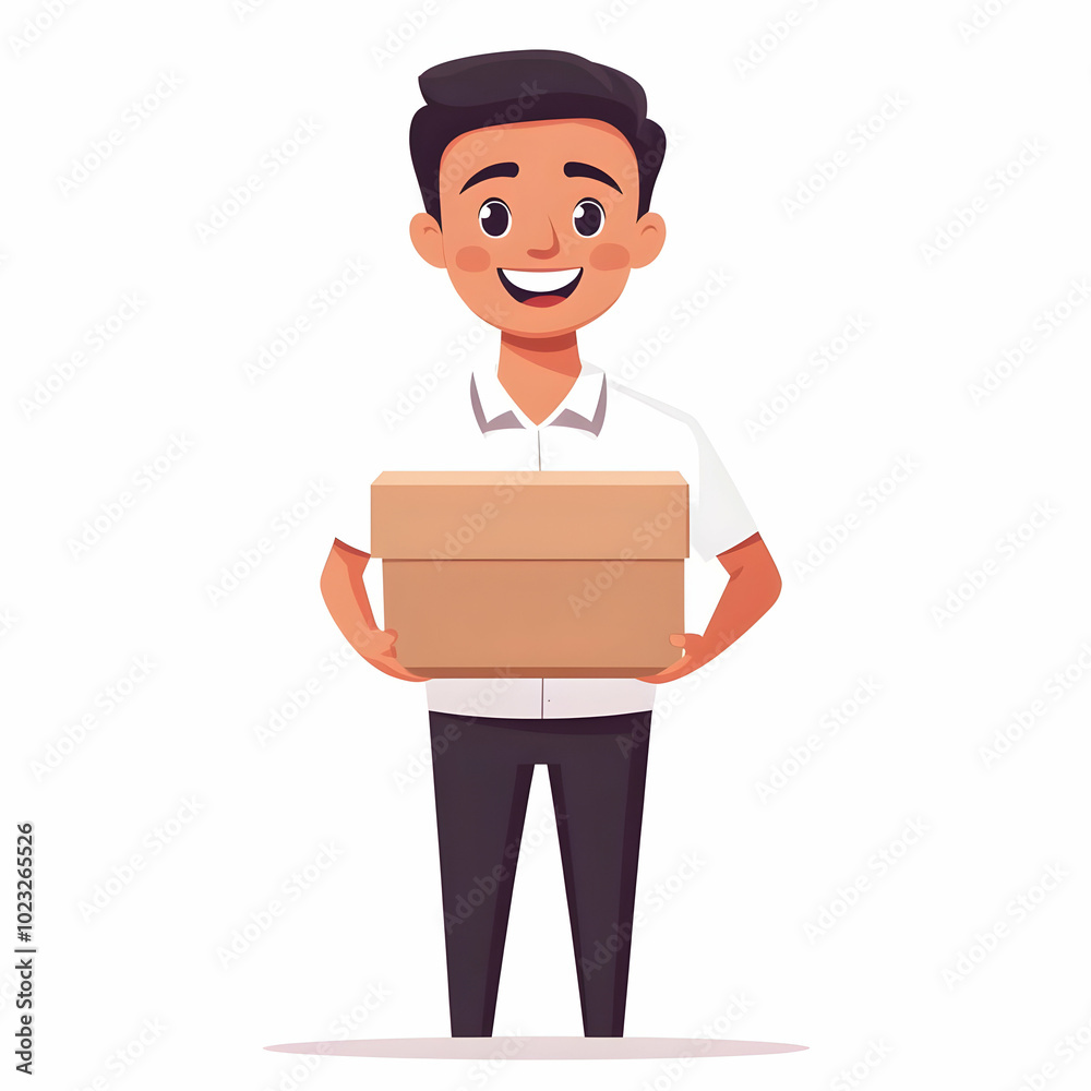 Friendly Customer Service Concept: Person Holding Delivery Box with Bright Smile Against Clean Background, Perfect for Graphics and Text - Efficient Service Delivery Image Friendly Customer Service Concept: Person Holding Delivery Box with Bright Smile Against Clean Background, Perfect for Graphics and Text - Efficient Service Delivery Image