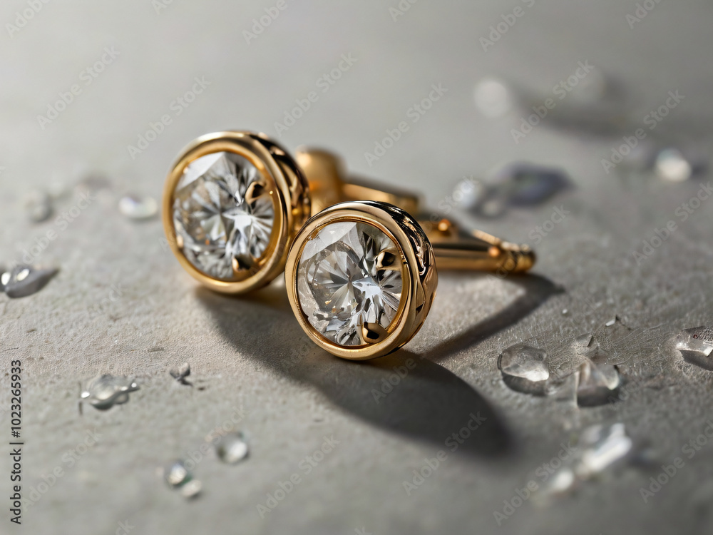 a pair of elegant gold earrings adorned with round-cut diamonds. a pair of elegant gold earrings adorned with round-cut diamonds.