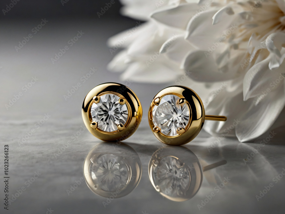 a pair of elegant gold earrings adorned with round-cut diamonds. a pair of elegant gold earrings adorned with round-cut diamonds.