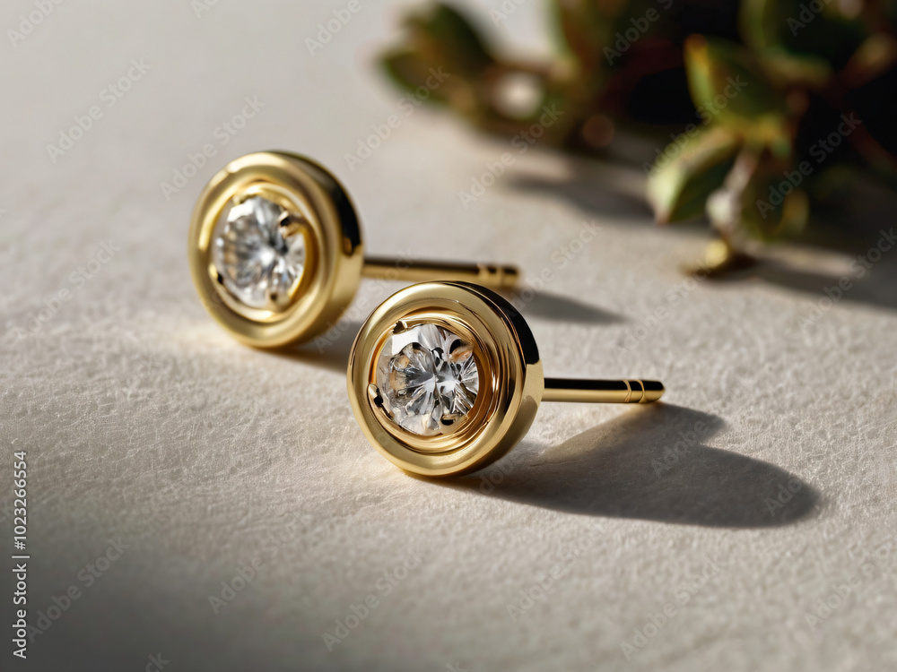 a pair of elegant gold earrings adorned with round-cut diamonds. a pair of elegant gold earrings adorned with round-cut diamonds.