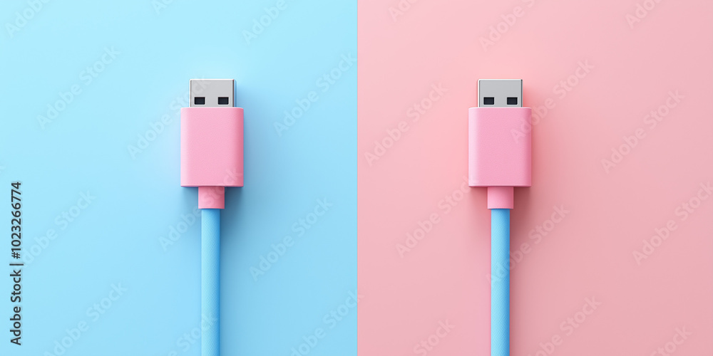 minimal isometric short USB cable pink and blue split