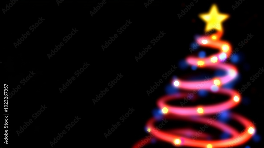 A blurry, out-of-focus Christmas tree with lights and a star on top. A blurry, out-of-focus Christmas tree with lights and a star on top.