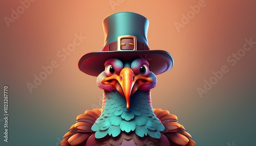 Cartoon Turkey Wearing a Pilgrim Hat photo