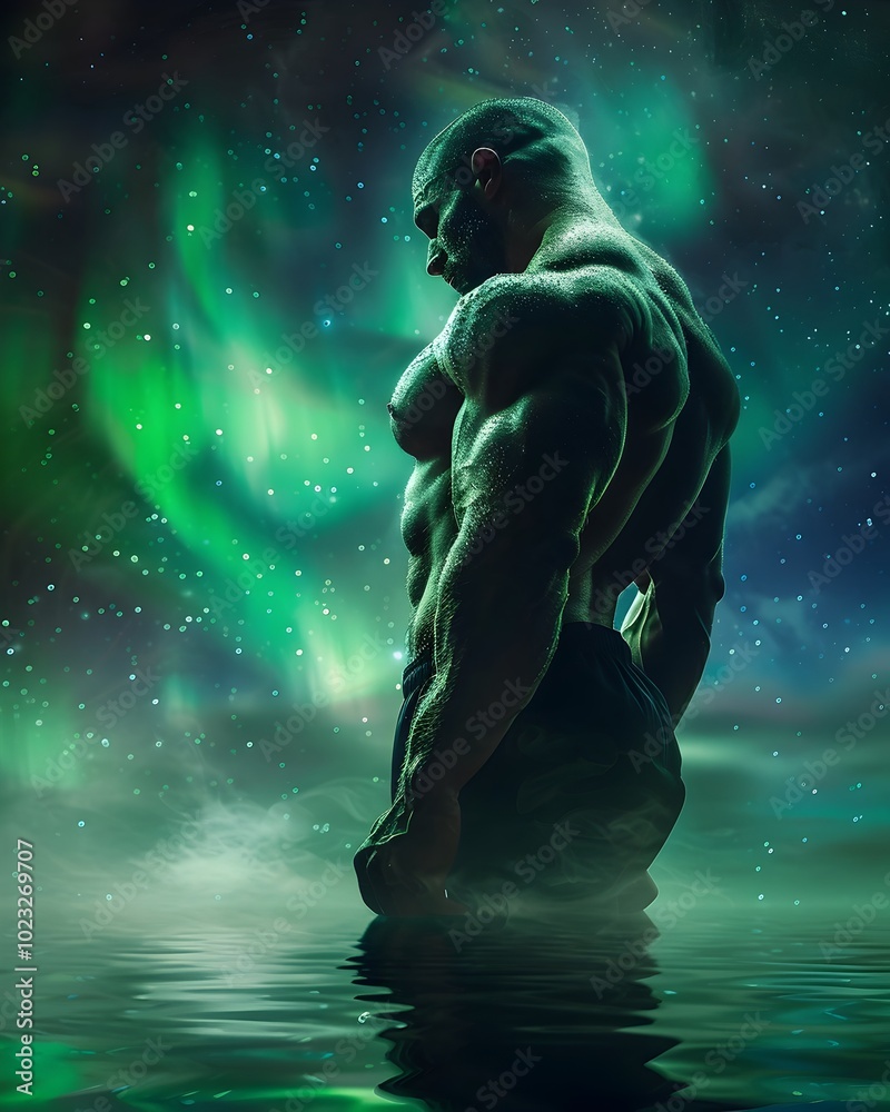 Bodybuilder Posing Under the Mesmerizing Northern Lights Blending Nature s Grandeur with Muscular Prowess Bodybuilder Posing Under the Mesmerizing Northern Lights Blending Nature s Grandeur with Muscular Prowess