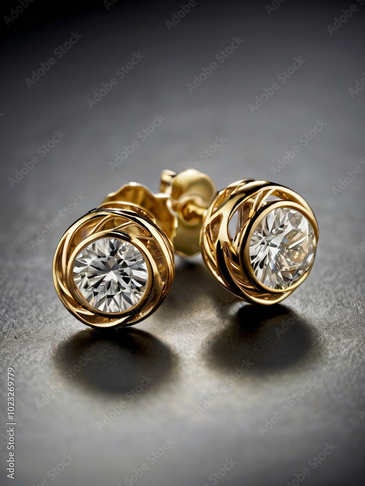 a pair of elegant gold earrings adorned with round-cut diamonds. a pair of elegant gold earrings adorned with round-cut diamonds.
