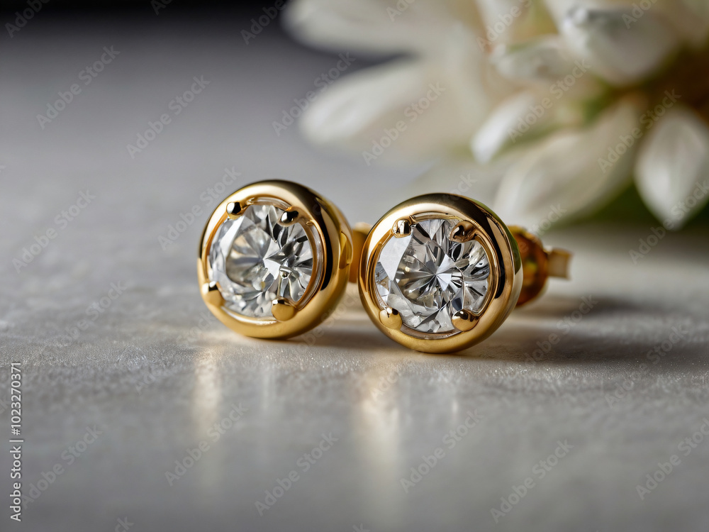 a pair of elegant gold earrings adorned with round-cut diamonds. a pair of elegant gold earrings adorned with round-cut diamonds.