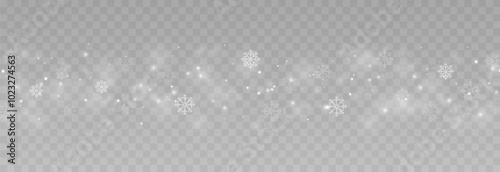 Vector flying snow. Flying snowflakes on an isolated transparent background. Winter or Christmas background. Snow or snowflakes png.