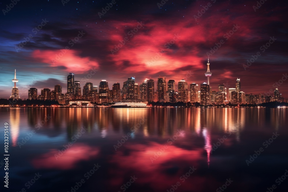 Fototapeta premium Skyline night architecture illuminated.