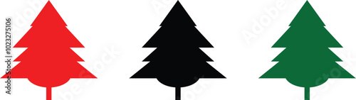 Christmas tree illustrations. Red Christmas tree icon set. Christmas tree black and white symbols. Fir tree line drawing, vector Simple shape concept for winter season icon.
