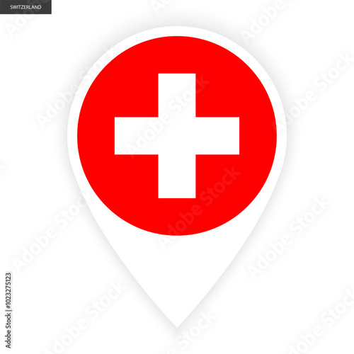 Switzerland marker icon with white border on white background. Switzerland pin icon isolated on white background	