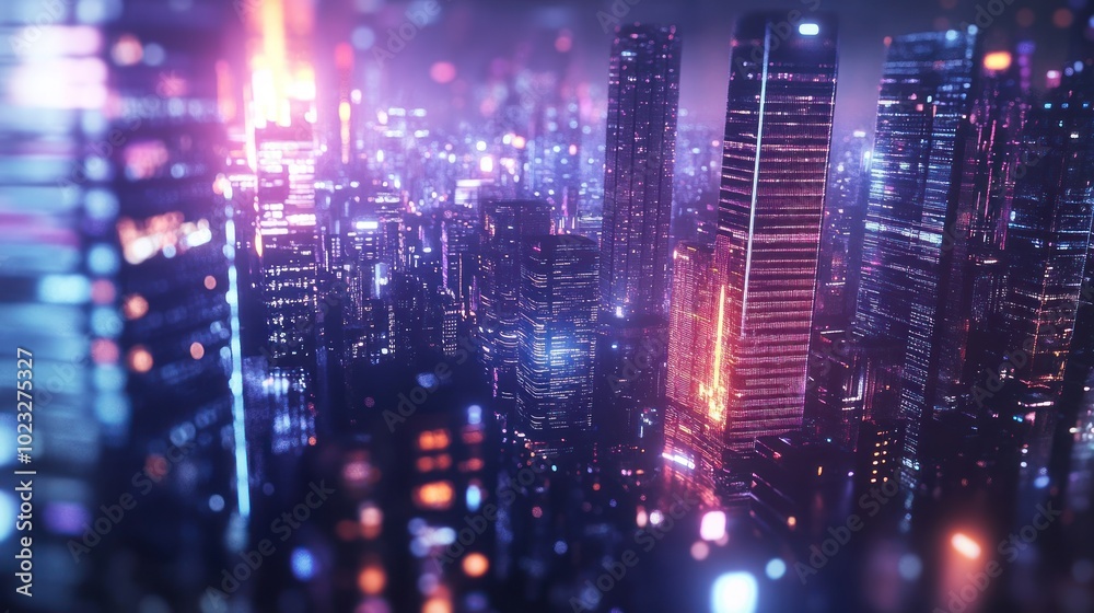 A vibrant cityscape at night, illuminated by colorful lights and modern skyscrapers. A vibrant cityscape at night, illuminated by colorful lights and modern skyscrapers.