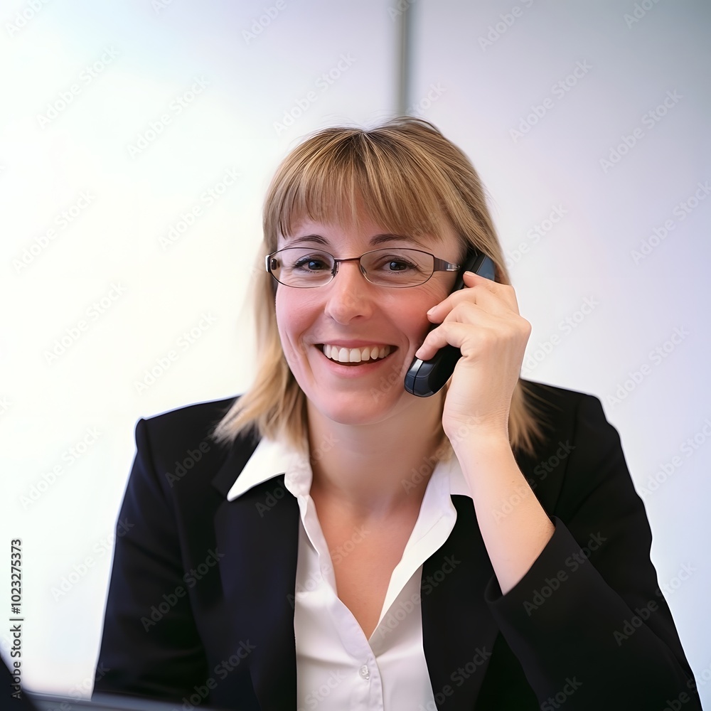 Office Communication Smiling Businesswoman making a phone call Office Communication Smiling Businesswoman making a phone call