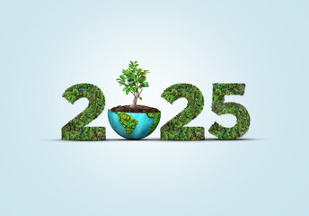 New Year 2025 green recycling and save our planet and earth environment. World water day 2025. Earth day 2025 concept.