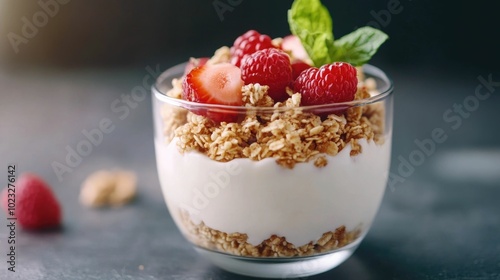 Mouthwatering Yogurt Parfait with Fresh Berries and Homemade Granola a Delightful and Healthy Breakfast or Snack Idea