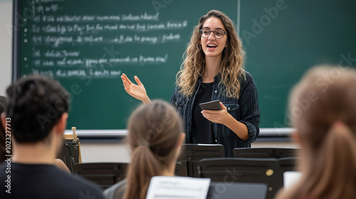 大学で講義をする欧米人女性教員01 photo