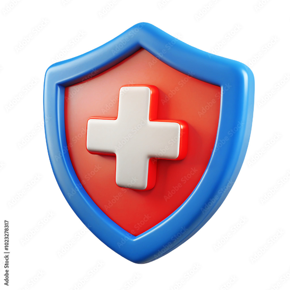 Shield with medical cross symbol. 3d cartoon style illustration Shield with medical cross symbol. 3d cartoon style illustration