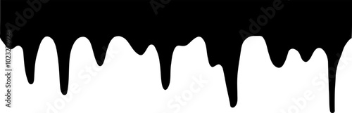 Paint dripping. Black dripping ink. Dripping liquid. Current paint, stains. Flowing liquid on transparent background