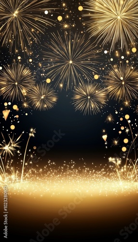 A Beautiful Display of Golden Fireworks in the Night Sky