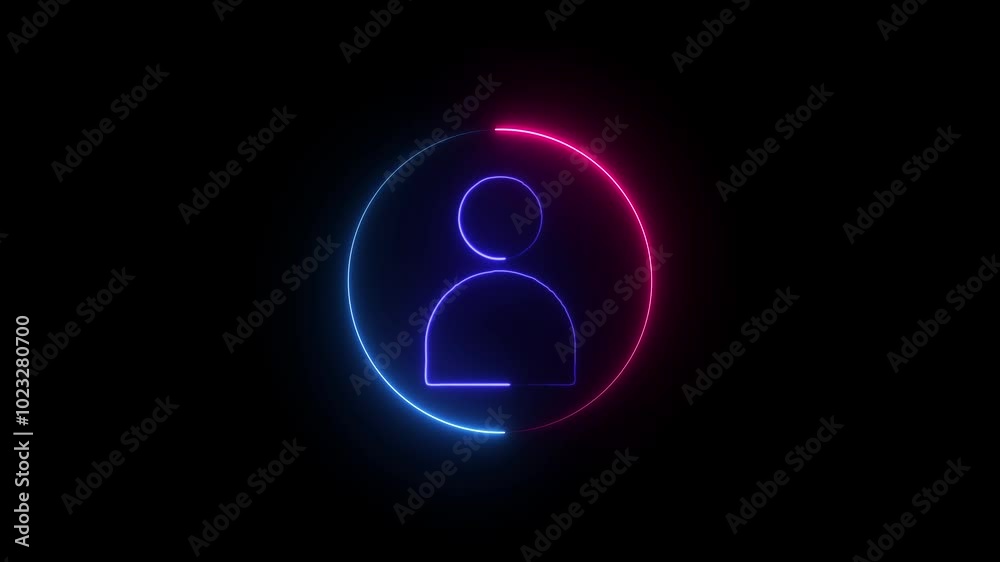 Neon glowing user icon animation. neon profile icon.. User line icon, Secure login to user account.. Neon glowing user icon animation. neon profile icon.. User line icon, Secure login to user account..