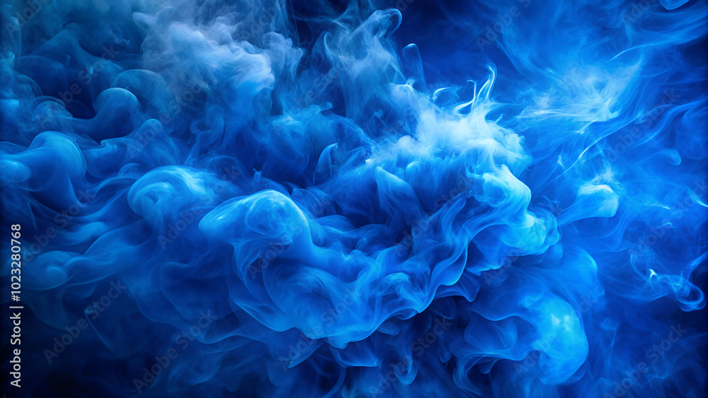 Fototapeta premium Abstract blue smoke swirling in dark background for creative design and digital art 