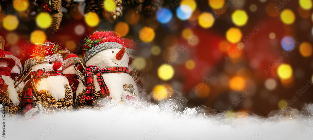 Obraz premium Doll christmas snowmen. Christmas and New Year s toys and decorations. Snowman decoration for christmas.