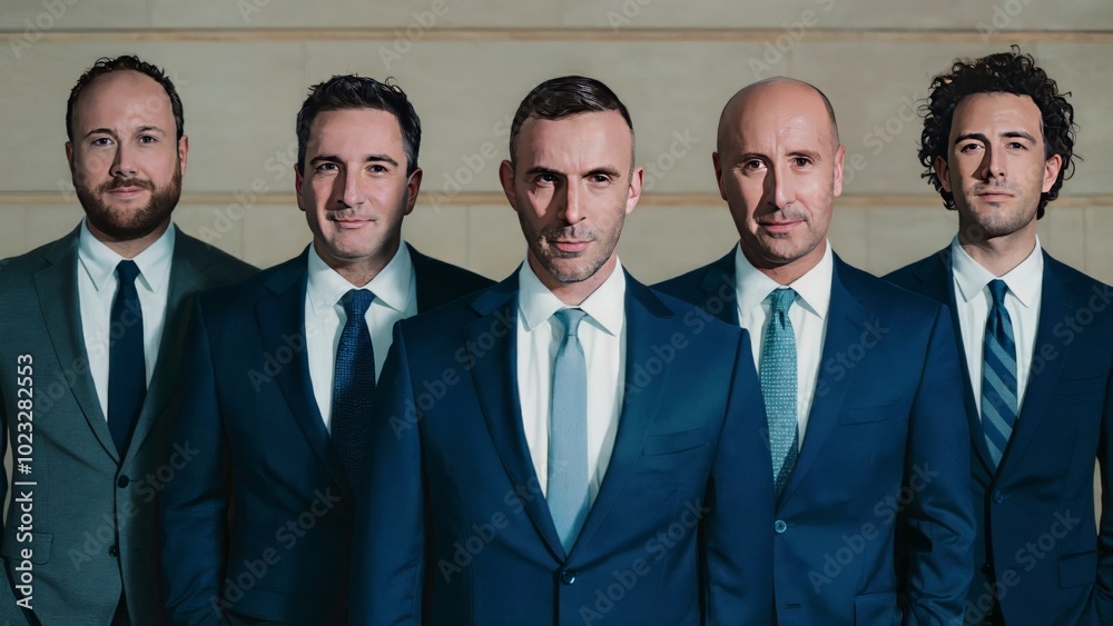 Confident businessmen in suits standing together in a formal group portrait Confident businessmen in suits standing together in a formal group portrait